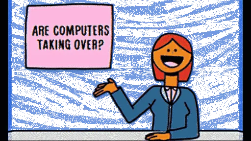 Animated illustration asking whether computers are taking over